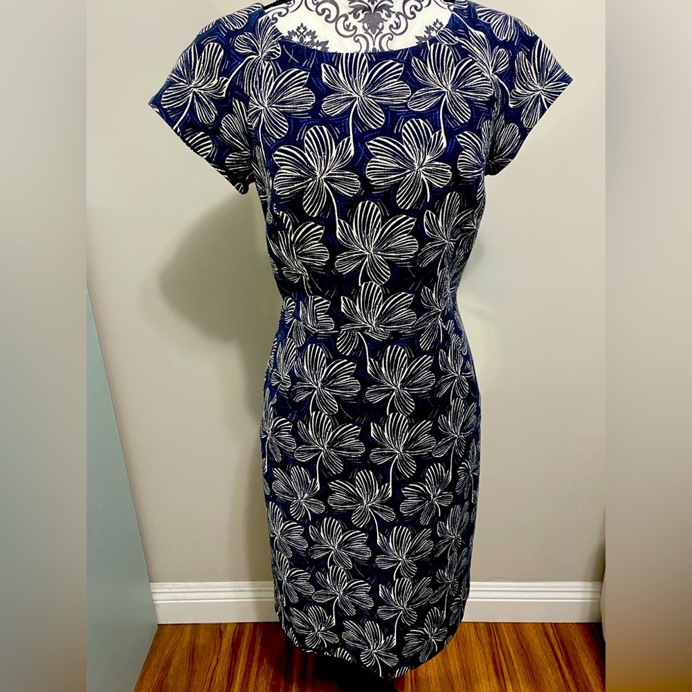 J CREW SZ 4 CAREER RESUME DRESS NAVY CREAM FLORAL PRINT